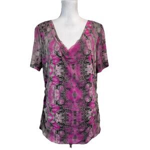 INC International Concepts Blouse Top Plus size 1X Purple Gray Mesh Stretch Slim